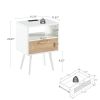 15.75" Rattan End table with Power Outlet & USB Ports ; Modern nightstand with drawer and solid wood legs; side table for living roon; bedroom; white