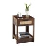 15.75" Rattan End table with drawer; Modern nightstand; side table for living roon; bedroom; Rustic Brown