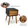 Mid-Century End Side Table Wooden Nightstand With 2 Storage Drawers