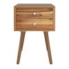 Mid-Century End Side Table Wooden Nightstand With 2 Storage Drawers