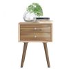 Mid-Century End Side Table Wooden Nightstand With 2 Storage Drawers