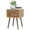 Mid-Century End Side Table Wooden Nightstand With 2 Storage Drawers