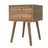 Mid-Century End Side Table Wooden Nightstand With 2 Storage Drawers