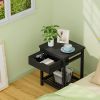 Nightstand; Bedside Table with Drawer; Square End Table; Bamboo Side Table for Bedroom; Living Room; Small Space; Modern Night Stand with Open Shelf;