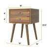 Mid-Century End Side Table Wooden Nightstand With 2 Storage Drawers