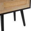 15.75" Rattan End table with drawer and solid wood legs; Modern nightstand; side table for living roon; bedroom; black