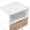 15.75" Rattan End table with drawer and solid wood legs; Modern nightstand; side table for living roon; bedroom; white