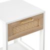 15.75" Rattan End table with drawer; Modern nightstand; side table for living roon; bedroom; white