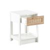 15.75" Rattan End table with drawer; Modern nightstand; side table for living roon; bedroom; white