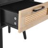 15.75" Rattan End table with drawer and solid wood legs; Modern nightstand; side table for living roon; bedroom; black