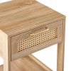 15.75" Rattan End table with drawer; Modern nightstand; side table for living roon; bedroom; natural