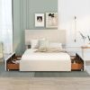 Full Size Upholstery Platform Bed with Four Drawers on Two Sides,Adjustable Headboard