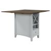 Farmhouse Wood Counter Height Dining Table with Drop Leaf;  Kitchen Table with Wine Rack and Drawers for Small Places