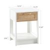 15.75" Rattan End table with drawer; Modern nightstand; side table for living roon; bedroom; white