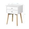 Side Table with 2 Drawer and Rubber Wood Legs;  Mid-Century Modern Storage Cabinet for Bedroom Living Room Furniture;  White