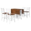 Farmhouse Wood Counter Height 5-Piece Dining Table Set with Drop Leaf;  Kitchen Set with Wine Rack and Drawers for Small Places