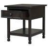 U-Can Classical Black&amp;White End Table with Open Styled Shelf Large Storage Space; Side Table Drawer with Metal Handles for Living Room