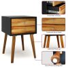 Mid-Century End Side Table Wooden Nightstand With 2 Storage Drawers