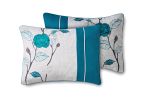 7-Piece Teal Roses Comforter Set;  Full/Queen;  With Embroidered Applique Detail