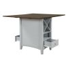 Farmhouse Wood Counter Height Dining Table with Drop Leaf;  Kitchen Table with Wine Rack and Drawers for Small Places