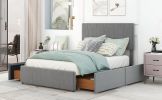 Full Size Upholstery Platform Bed with Four Drawers on Two Sides,Adjustable Headboard