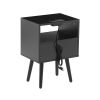 15.75" Rattan End table with Power Outlet & USB Ports ; Modern nightstand with drawer and solid wood legs; side table for living roon; bedroom; black