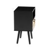 15.75" Rattan End table with drawer and solid wood legs; Modern nightstand; side table for living roon; bedroom; black