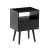 15.75" Rattan End table with drawer and solid wood legs; Modern nightstand; side table for living roon; bedroom; black