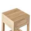 15.75" Rattan End table with drawer; Modern nightstand; side table for living roon; bedroom; natural