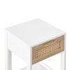 15.75" Rattan End table with drawer; Modern nightstand; side table for living roon; bedroom; white